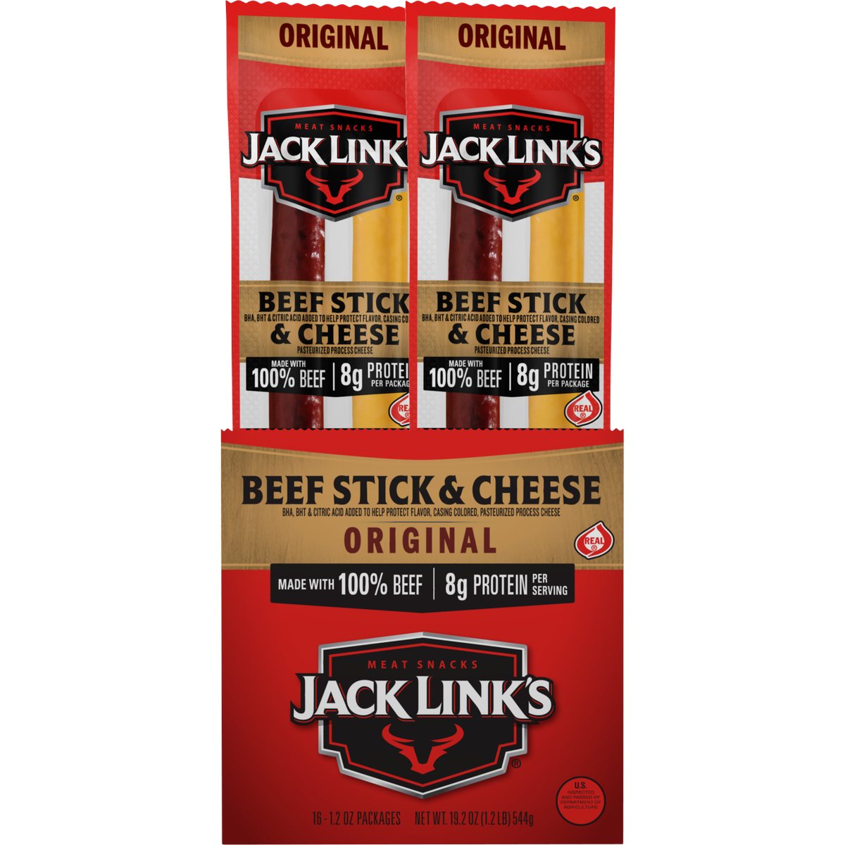 Jack Link's Beef Stick & Cheese, Original, 1.2 oz, 16 ct