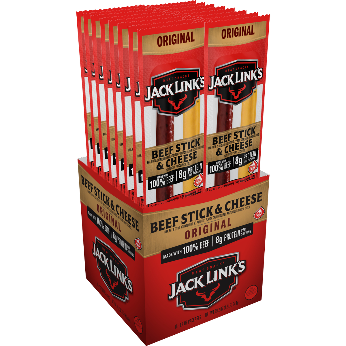 Jack Link's Beef Stick & Cheese, Original, 1.2 oz, 16 ct