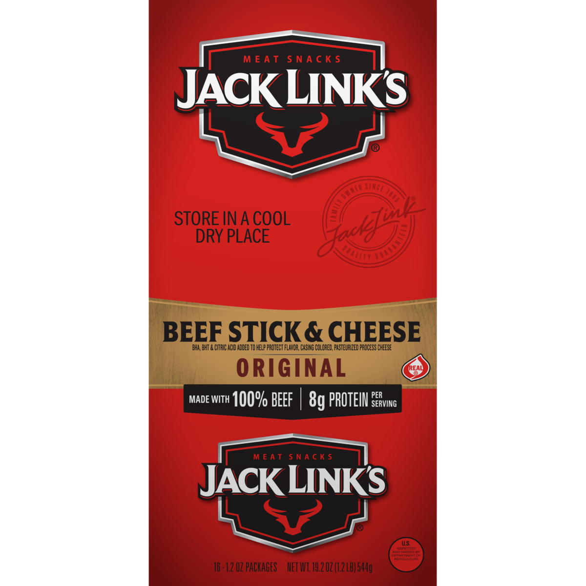 Jack Link's Beef Stick & Cheese, Original, 1.2 oz, 16 ct