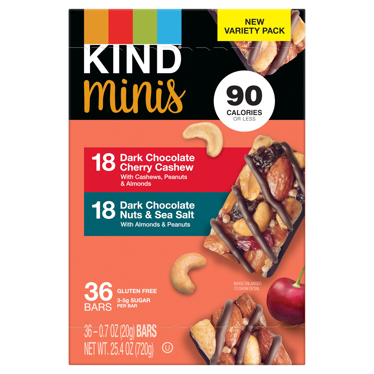 KIND Minis Snack Bar, Variety Pack, 0.7 oz, 36 ct