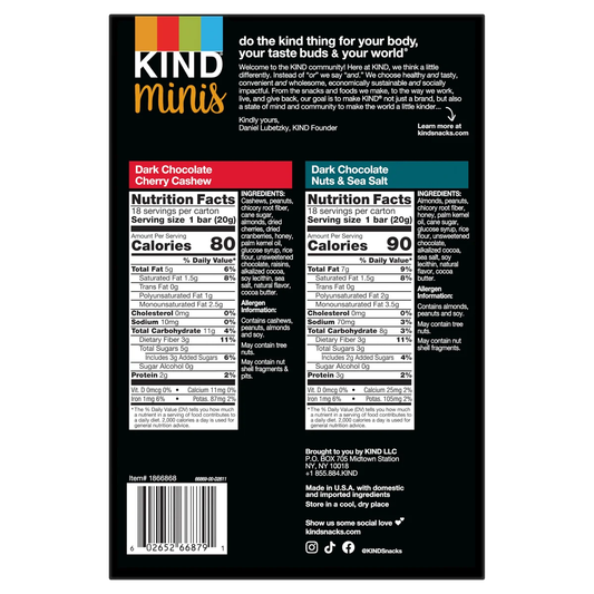 KIND Minis Snack Bar, Variety Pack, 0.7 oz, 36 ct