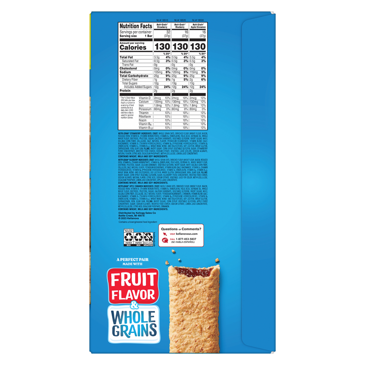 Kellogg's Nutri-Grain Breakfast Bars, Variety Pack, 1.3 oz, 64 ct