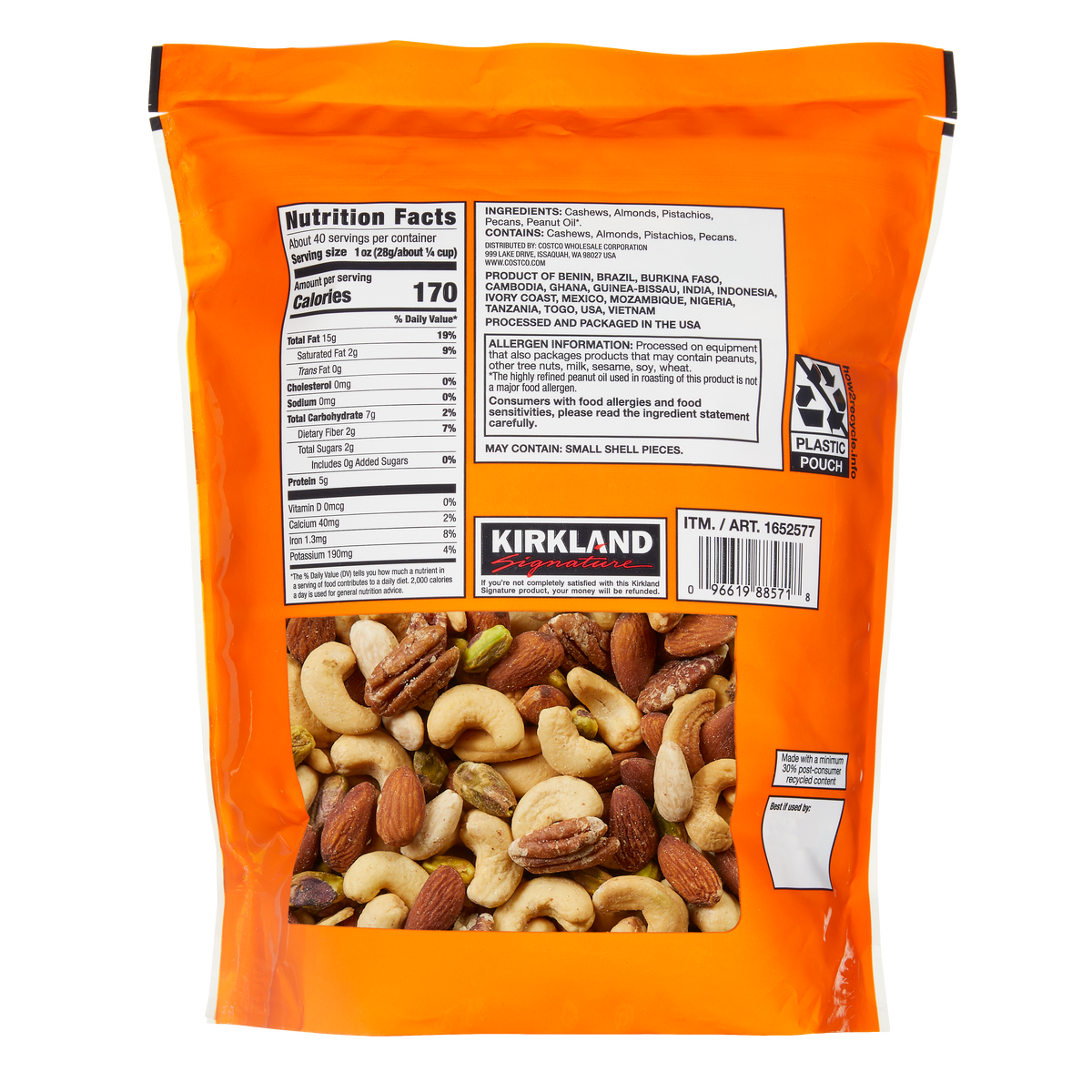 Kirkland Signature Extra Fancy Mixed Nuts, Unsalted, 40 oz
