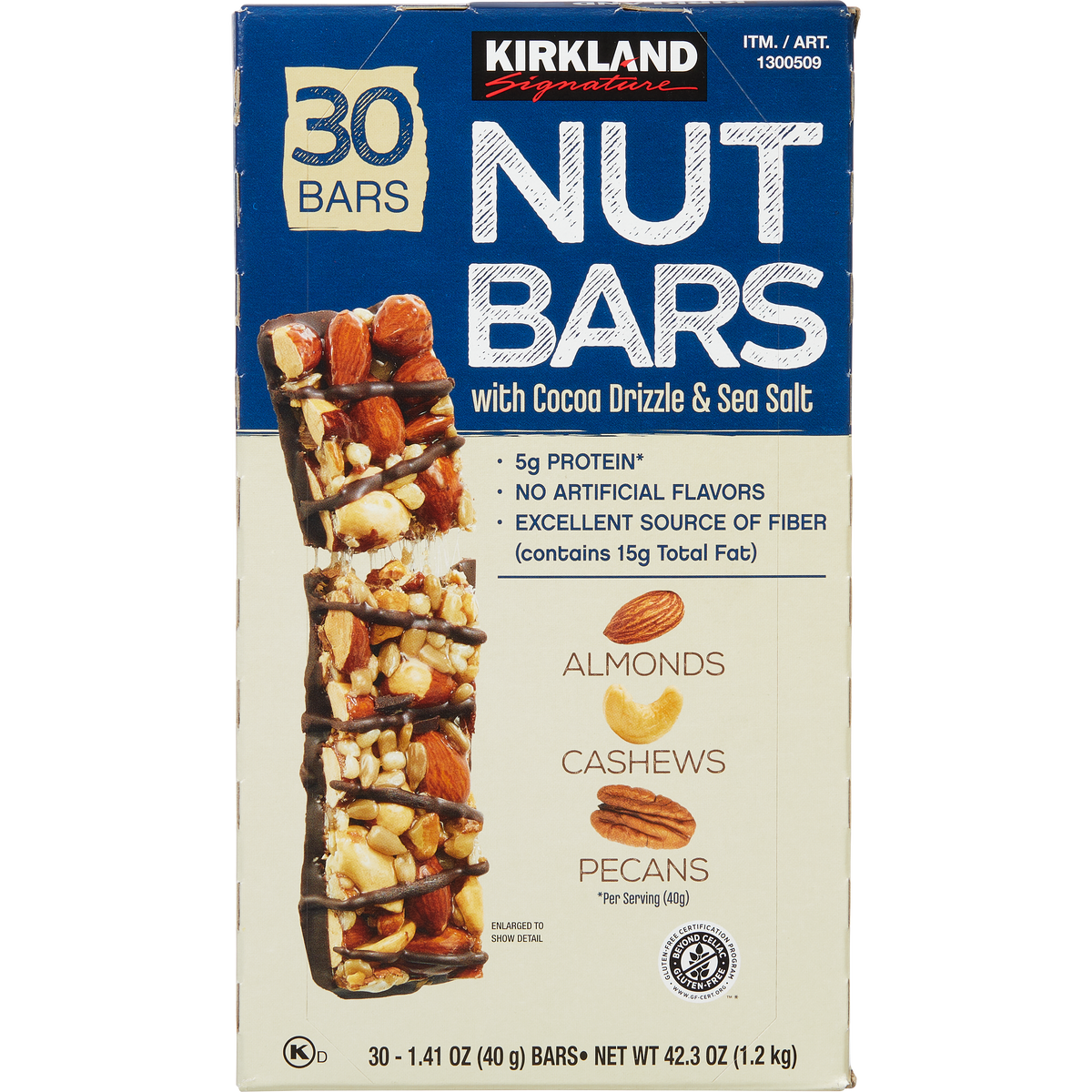 Kirkland Signature Nut Bars with Cocoa Drizzle & Sea Salt, 1.41 oz, 30 ct