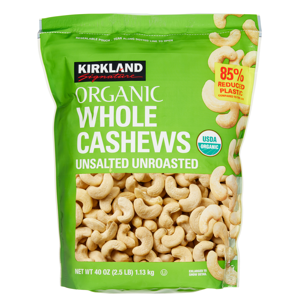 Kirkland Signature Organic Whole Cashews, Unsalted, Unroasted, 40 oz
