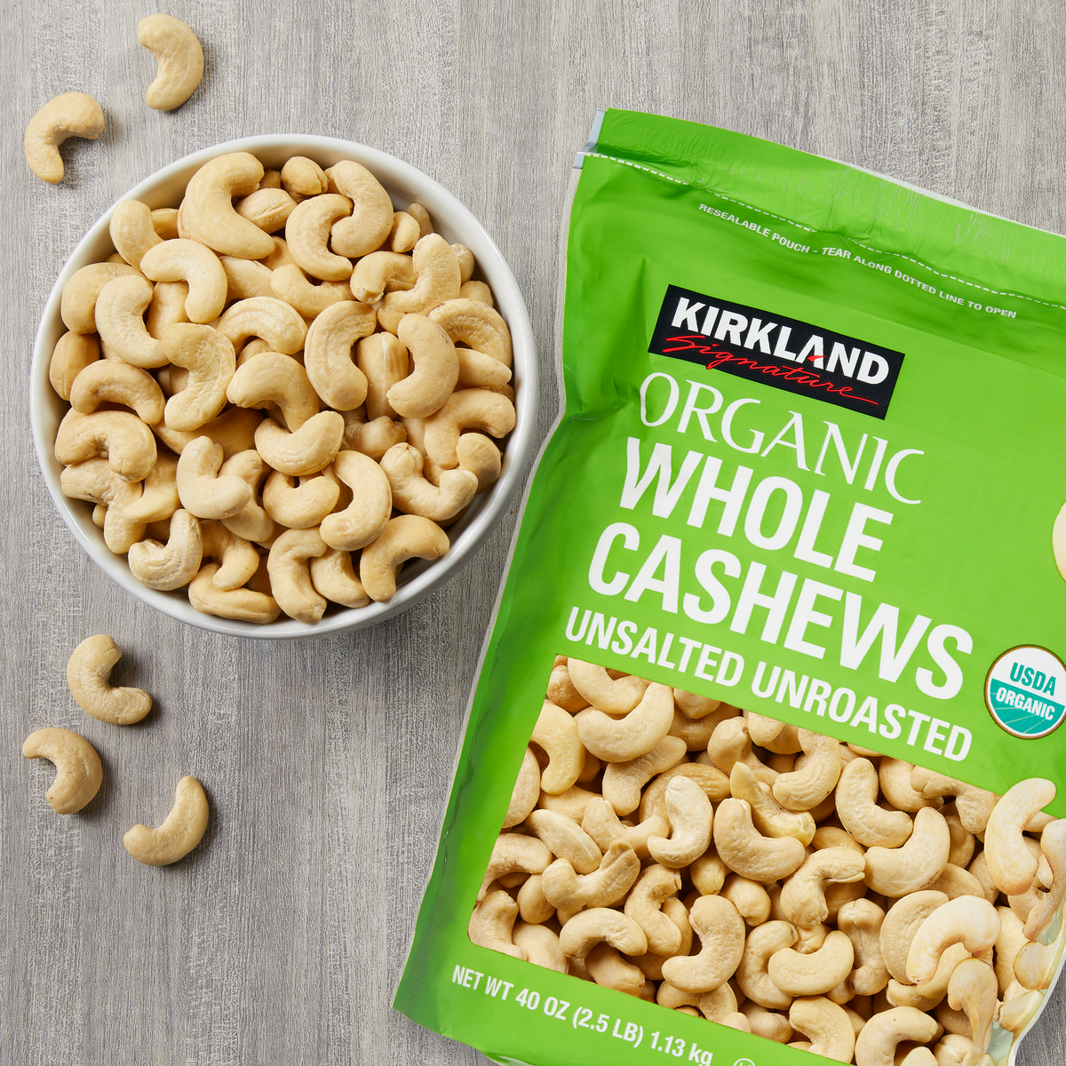 Kirkland Signature Organic Whole Cashews, Unsalted, Unroasted, 40 oz