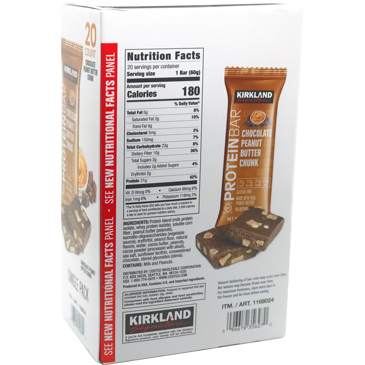 Kirkland Signature Protein Bar, 21g Protein, Chocolate Peanut Butter Chunk, 2.12 oz, 20 ct