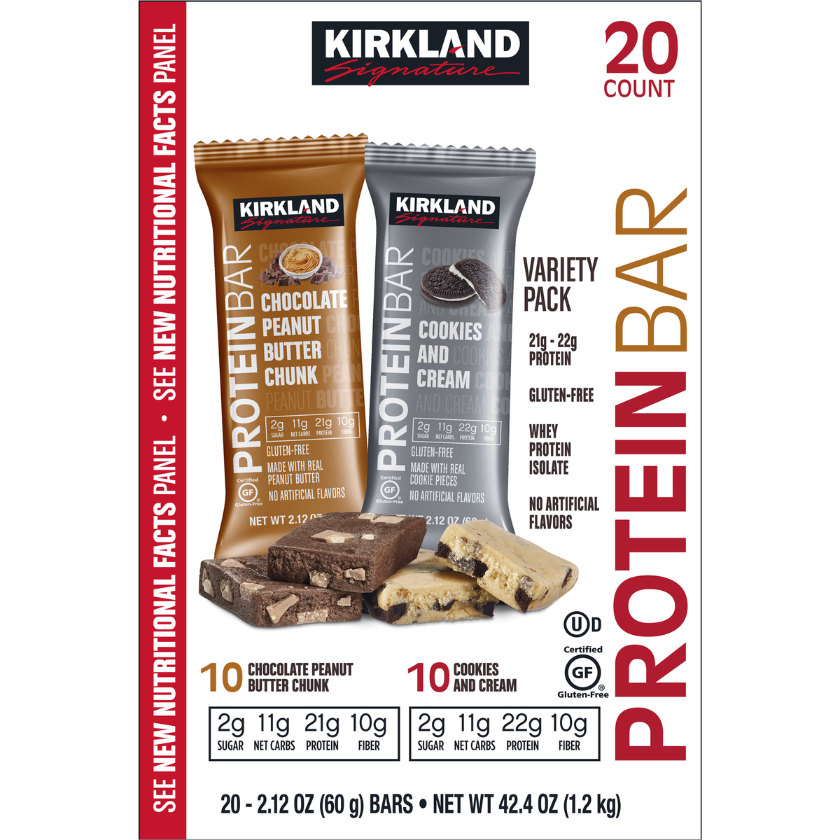 Kirkland Signature Protein Bar, Variety Pack, 2.12 oz, 20 ct