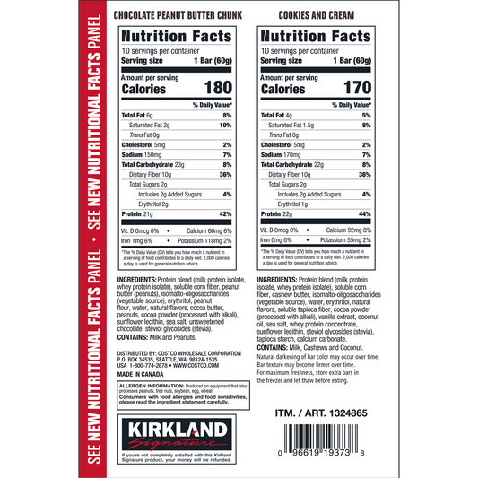 Kirkland Signature Protein Bar, Variety Pack, 2.12 oz, 20 ct