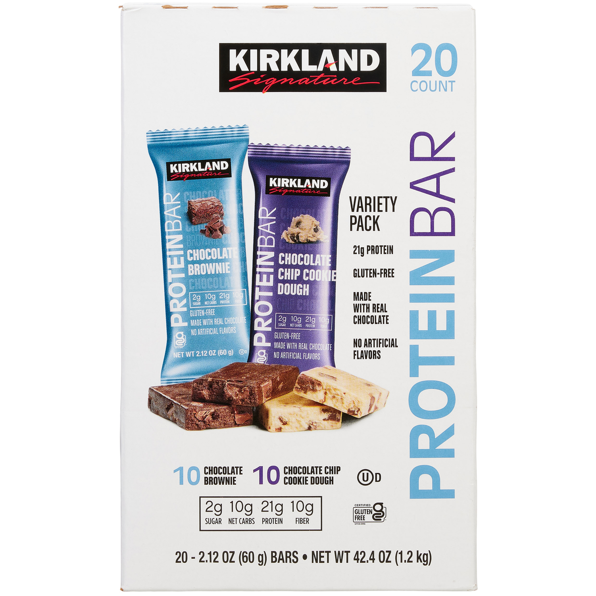 Kirkland Signature Protein Bar, Variety Pack, 21g Protein, 2.12 oz, 20 ct