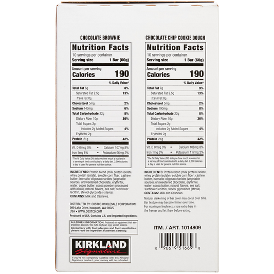 Kirkland Signature Protein Bar, Variety Pack, 21g Protein, 2.12 oz, 20 ct
