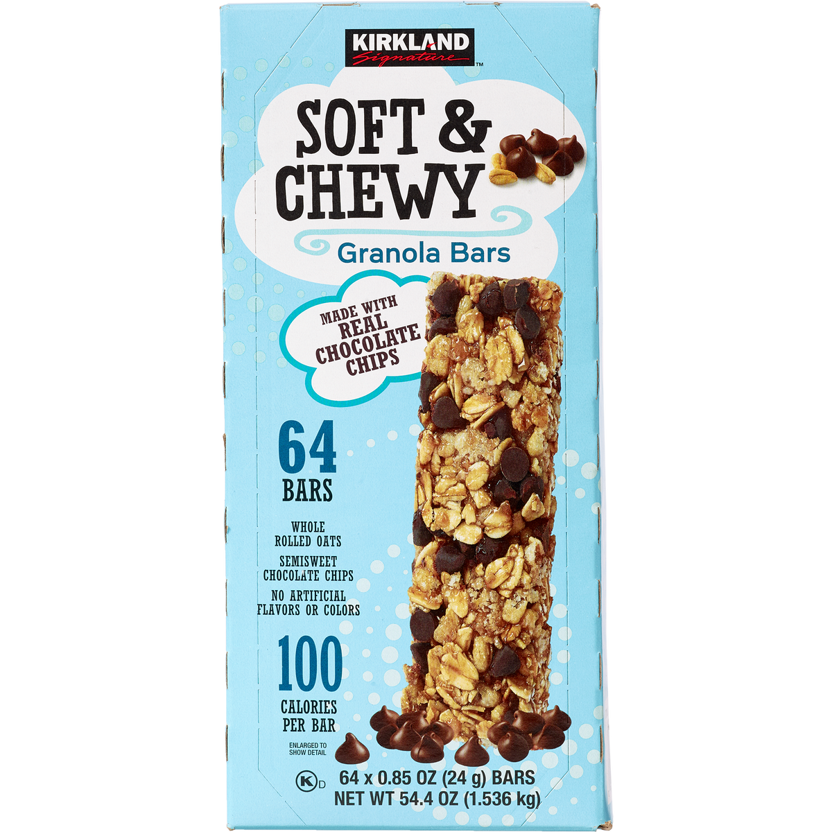 Kirkland Signature Soft & Chewy Chocolate Chip Granola Bars, 0.85 oz, 64 ct