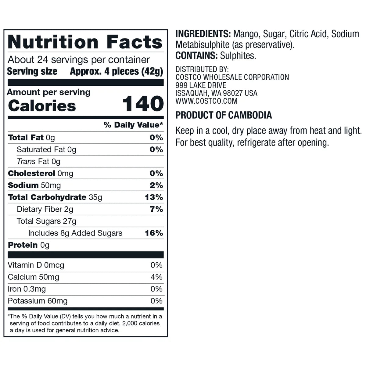 Kirkland Signature Dried Mangoes, Sweetened, 35 oz