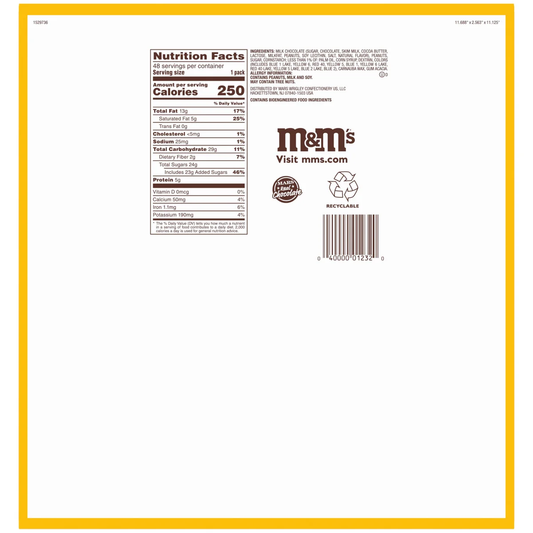 M&M'S Full Size Chocolate Candy, Peanut, 1.74 oz, 48 ct