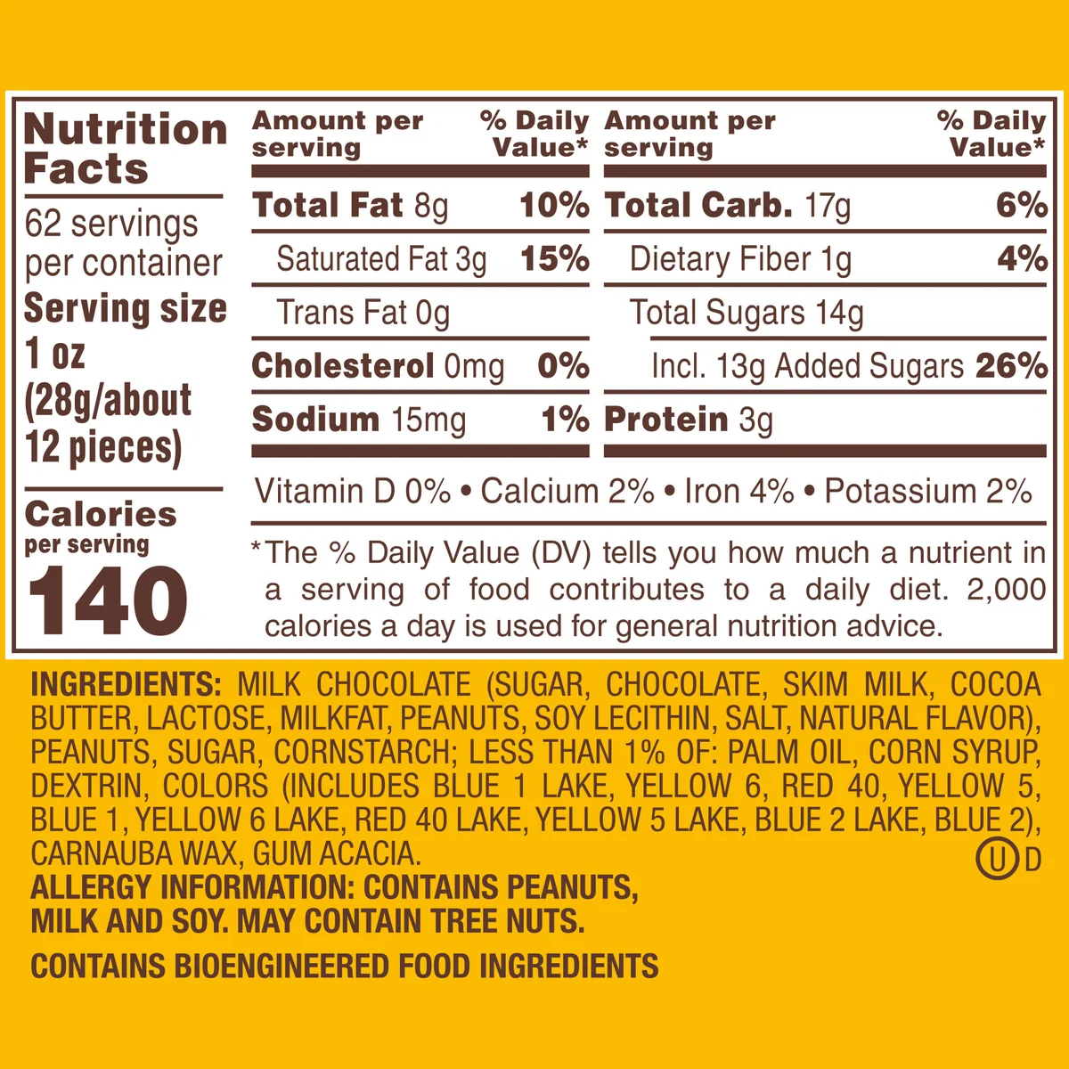M&M'S Peanut Chocolate Candy, 62 oz