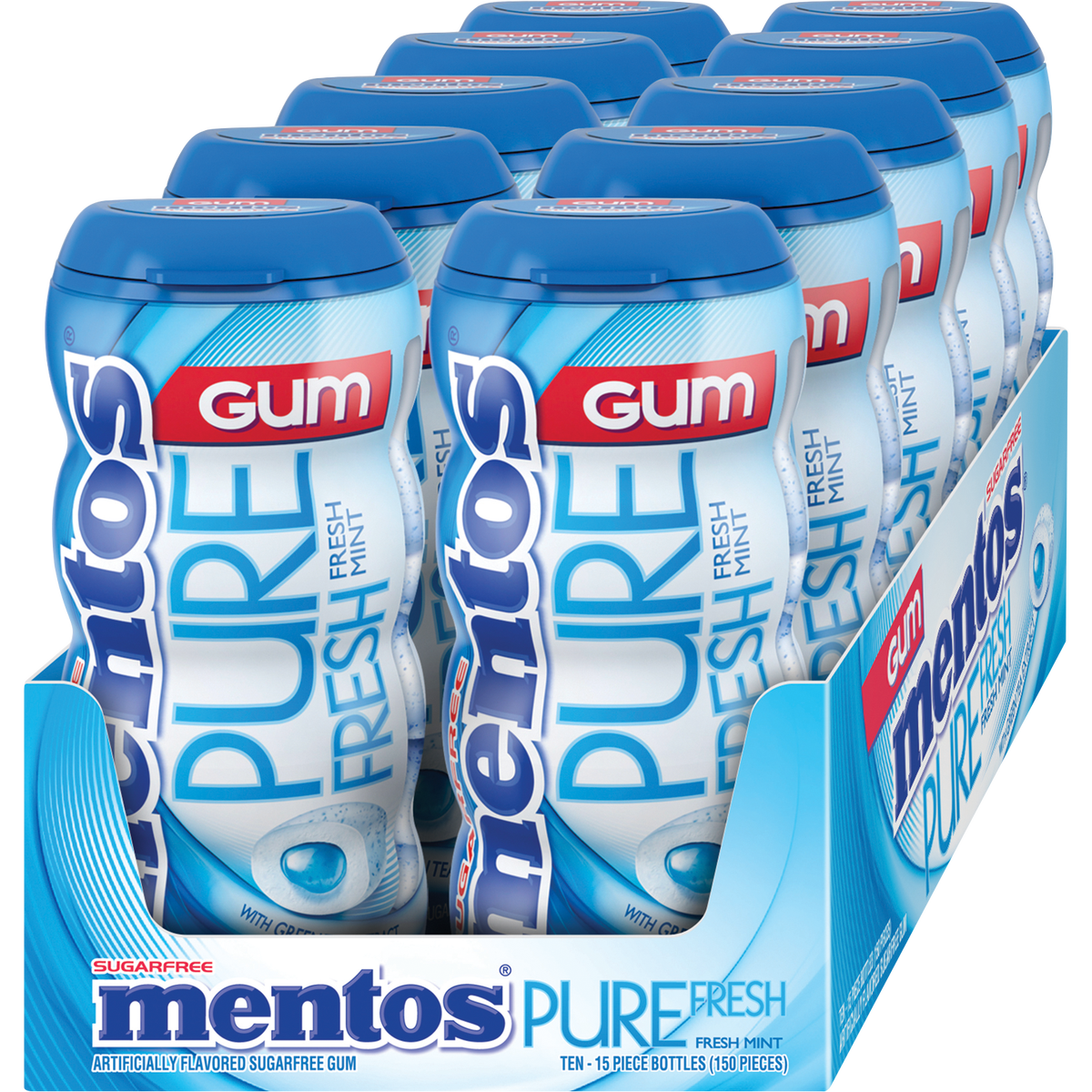 Mentos Pure Fresh Sugar Free Gum, Fresh Mint, 15 Pieces, 10 ct
