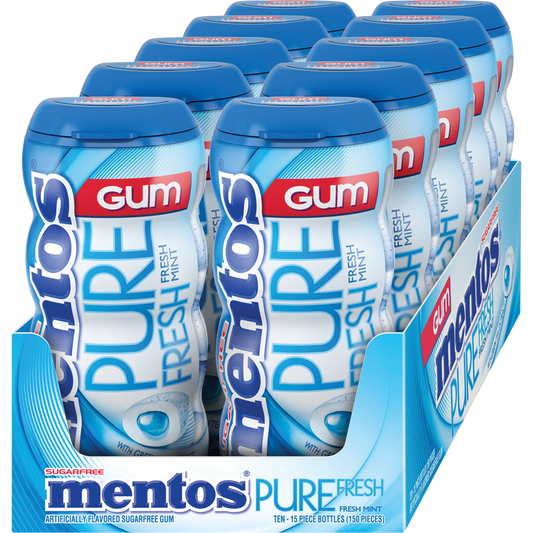 Mentos Pure Fresh Sugar Free Gum, Fresh Mint, 15 Pieces, 10 ct