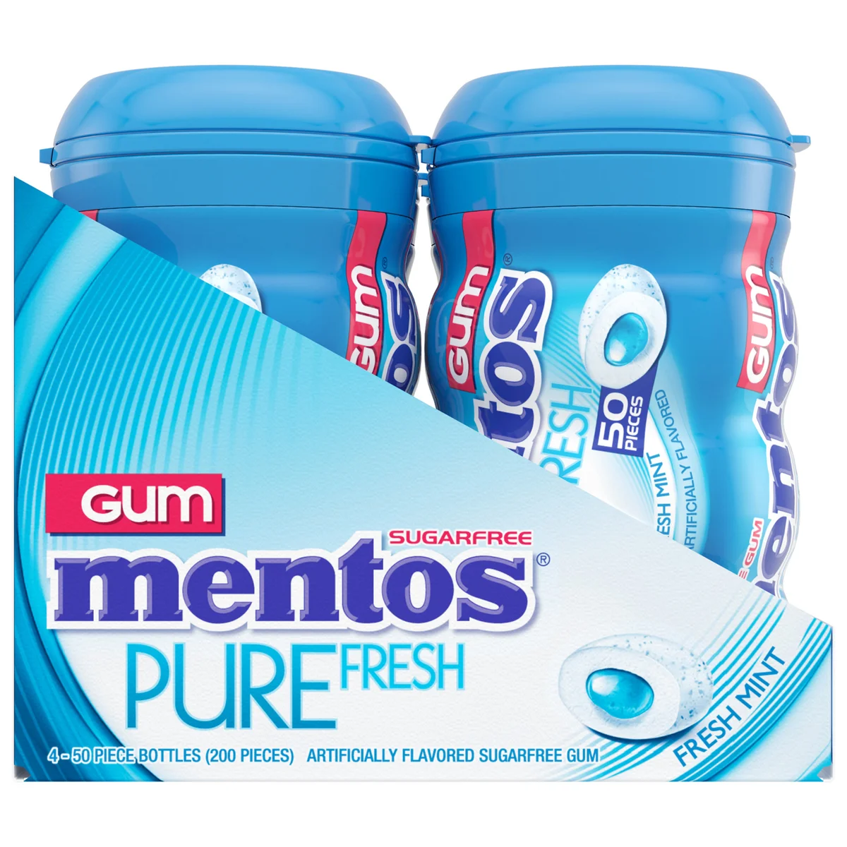 Mentos Pure Fresh Sugar Free Gum, Fresh Mint, 50 Pieces, 4 ct