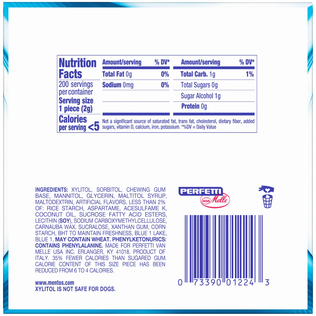 Mentos Pure Fresh Sugar Free Gum, Fresh Mint, 50 Pieces, 4 ct
