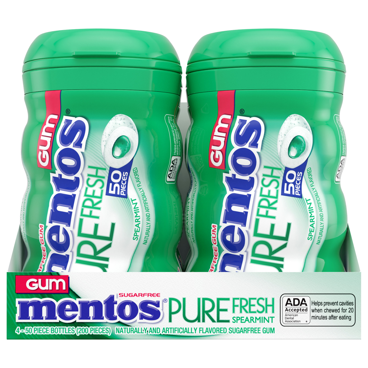 Mentos Pure Fresh Sugar Free Gum, Spearmint, 50 Pieces, 4 ct