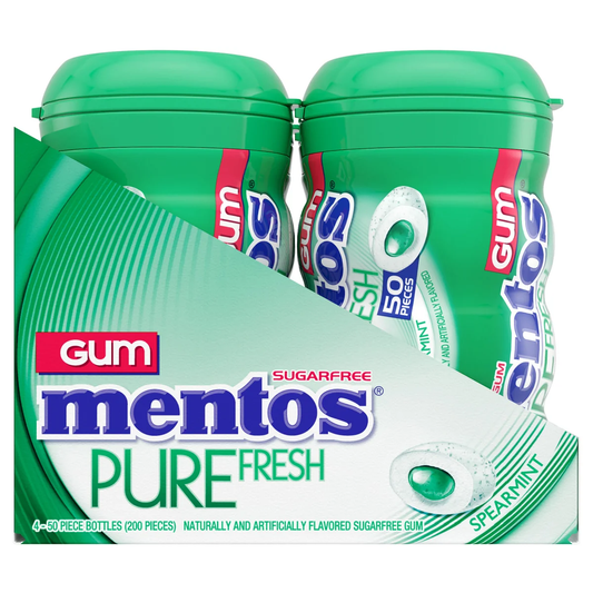 Mentos Pure Fresh Sugar Free Gum, Spearmint, 50 Pieces, 4 ct