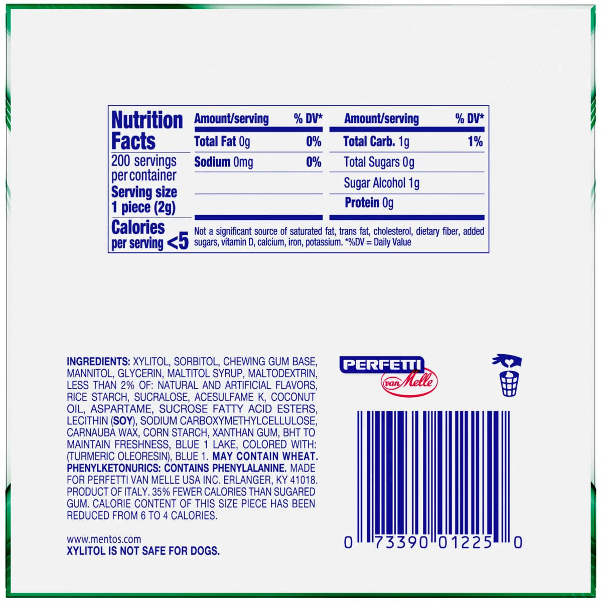 Mentos Pure Fresh Sugar Free Gum, Spearmint, 50 Pieces, 4 ct