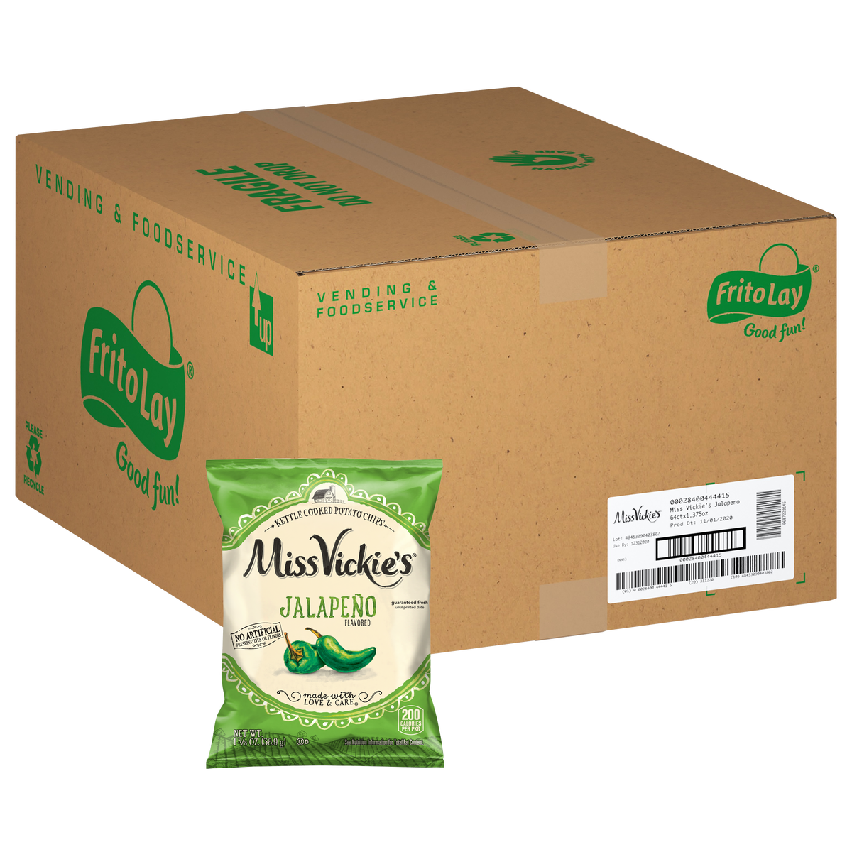 Miss Vickie’s Kettle Cooked Potato Chips, Jalapeno, 1.38 oz, 64 ct