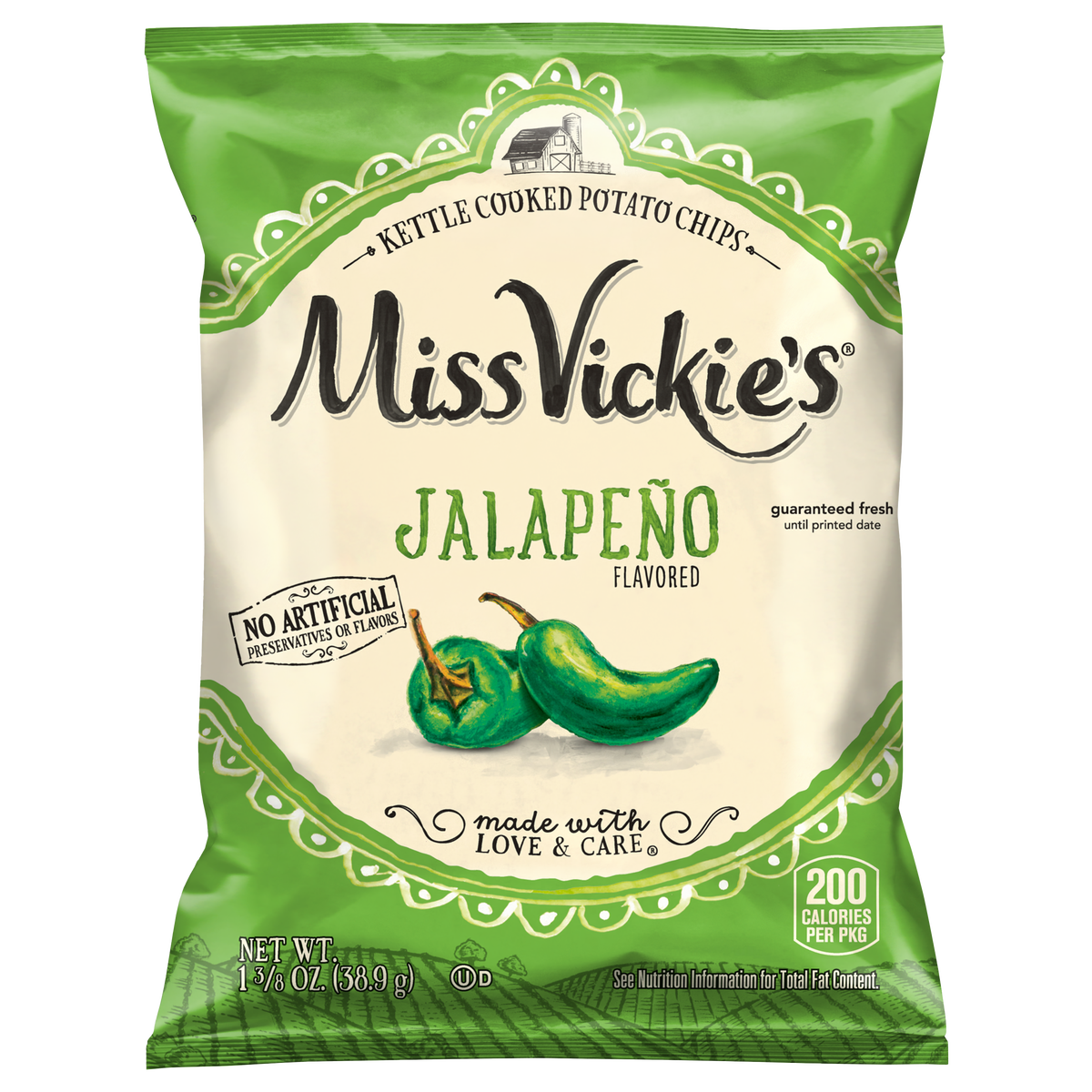 Miss Vickie’s Kettle Cooked Potato Chips, Jalapeno, 1.38 oz, 64 ct