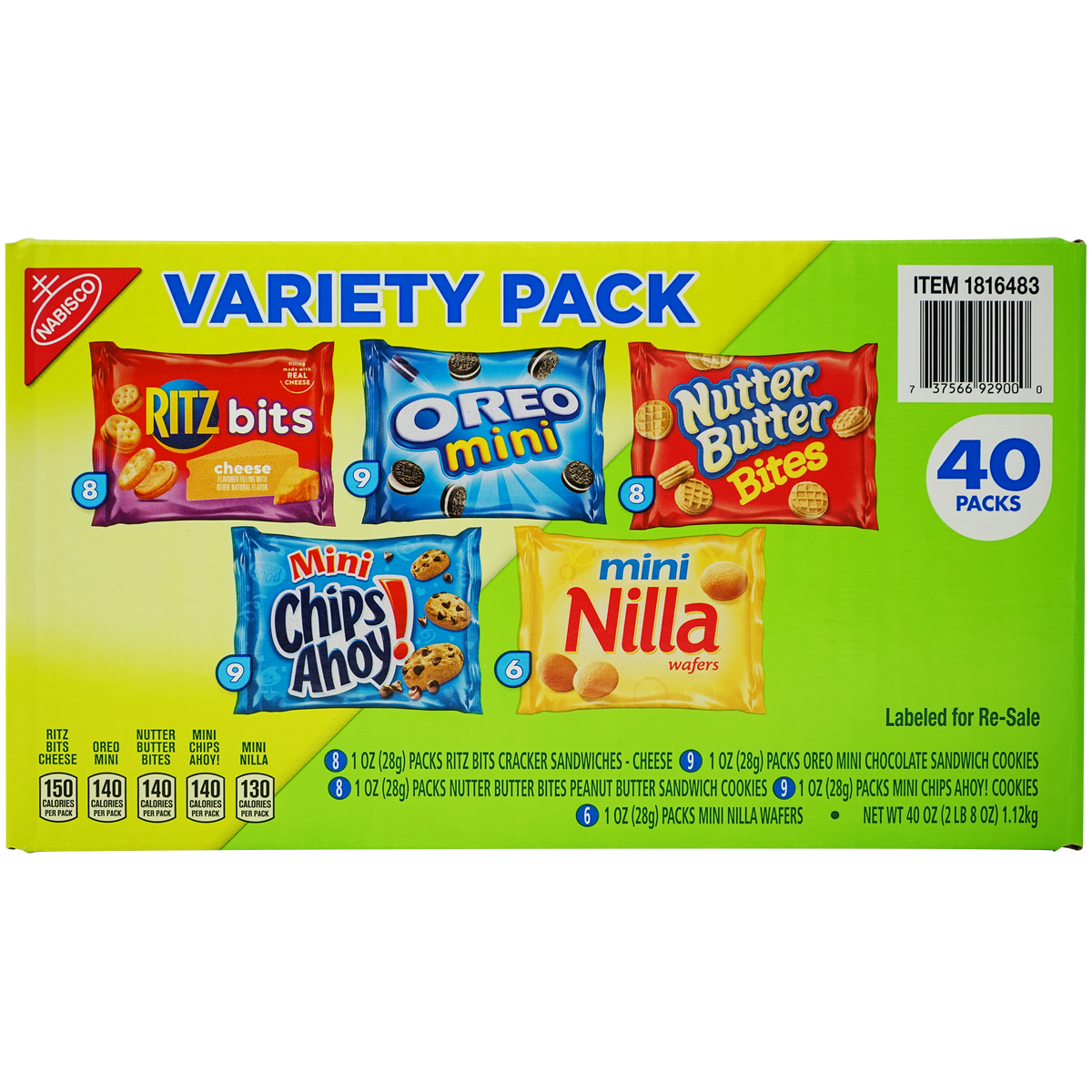Nabisco Cookies & Crackers, Variety Pack, 1 oz, 40 ct