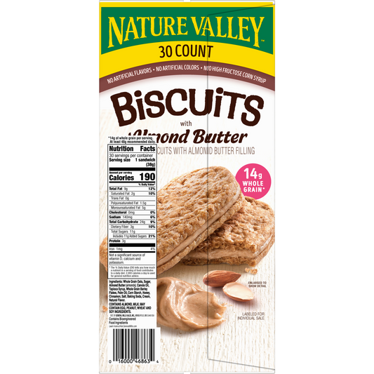 Nature Valley Biscuits with Almond Butter, 1.35 oz, 30 ct