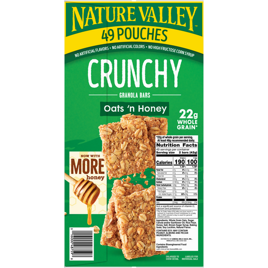Nature Valley Crunchy Granola Bars, Oats 'n Honey, 1.49 oz, 49 ct