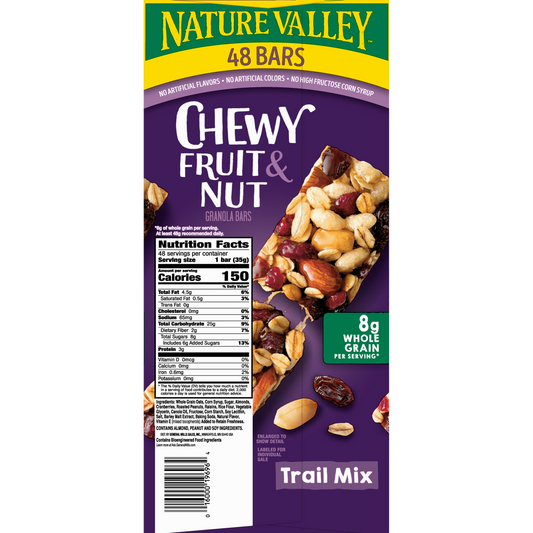 Nature Valley Fruit & Nut Chewy Granola Bars, Trail Mix, 1.2 oz, 48 ct