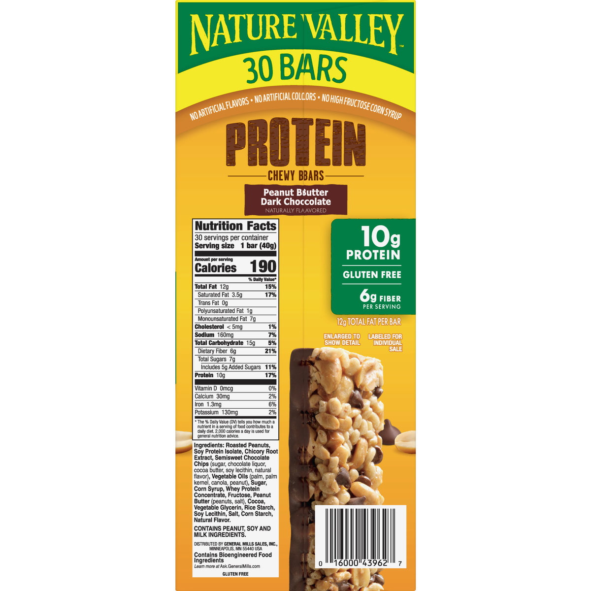 Nature Valley Protein Chewy Bars, 10g Protein, Peanut Butter Dark Chocolate, 1.42 oz, 30 ct