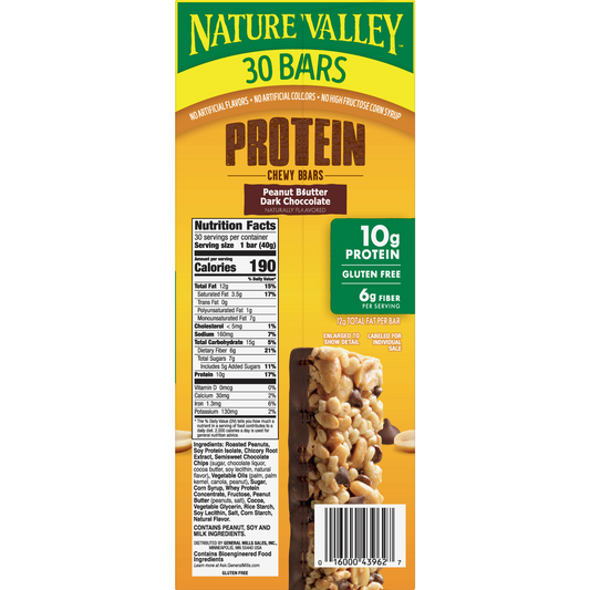 Nature Valley Protein Chewy Bars, 10g Protein, Peanut Butter Dark Chocolate, 1.42 oz, 30 ct