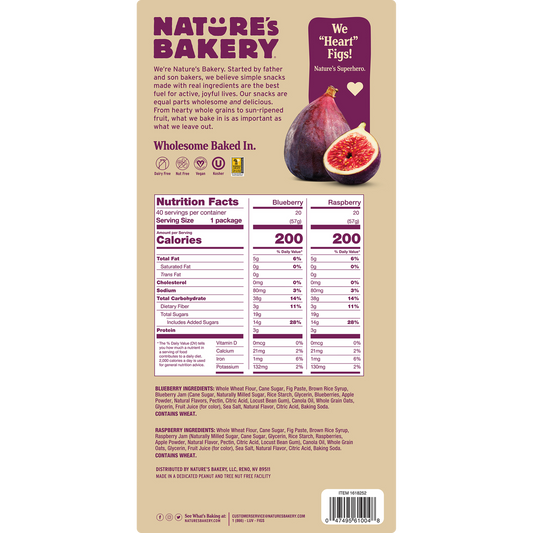 Nature's Bakery Fig Bar, Variety Pack, 2 oz, 40 ct