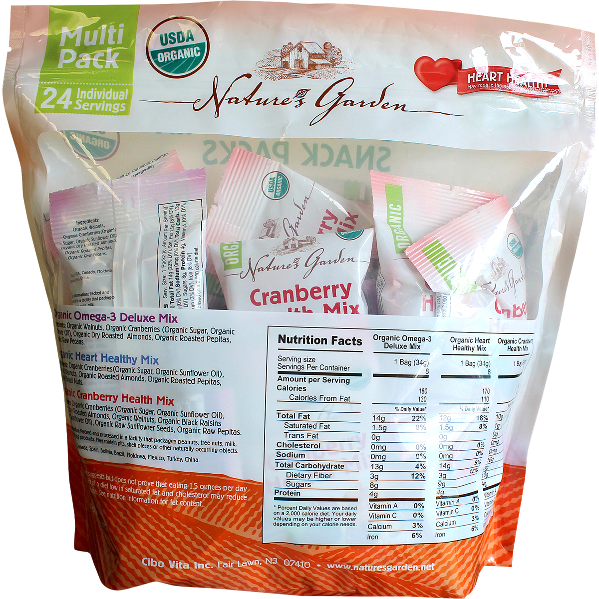 Nature's Garden Organic Trail Mix Snack Packs, Variety Pack, 1.2 oz, 24 ct
