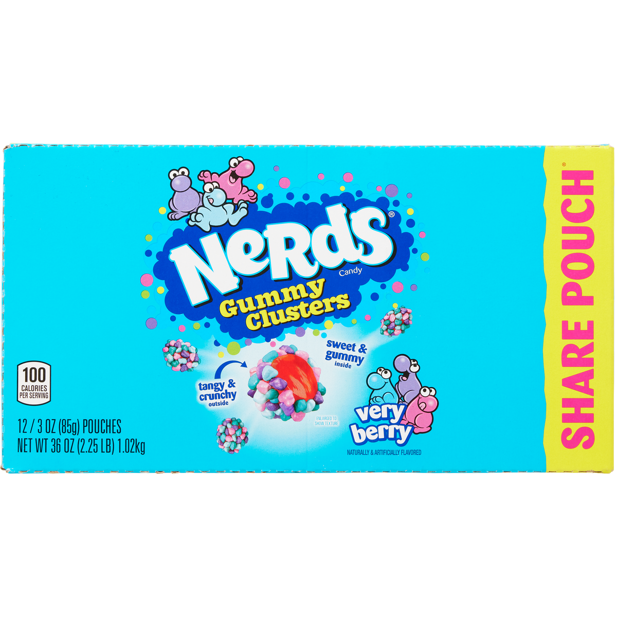 Nerds Candy Gummy Clusters, Very Berry, Share Pouch, 3 oz, 12 ct