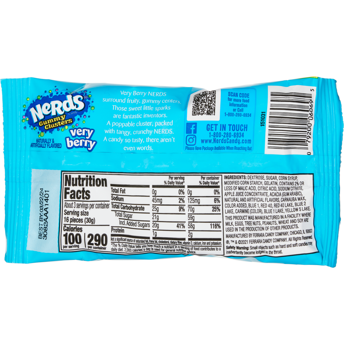 Nerds Candy Gummy Clusters, Very Berry, Share Pouch, 3 oz, 12 ct