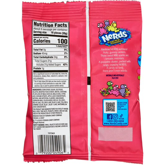Nerds Gummy Clusters, Rainbow, 5 oz Peg Bag, 12 ct