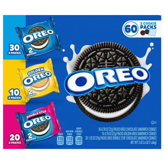 OREO Sandwich Cookies, Chocolate and Golden Variety Pack, 60 ct