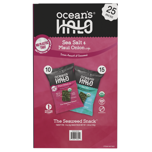 Ocean's Halo Organic Seaweed Snack, Maui Onion & Sea Salt, 0.14 oz, 25 ct