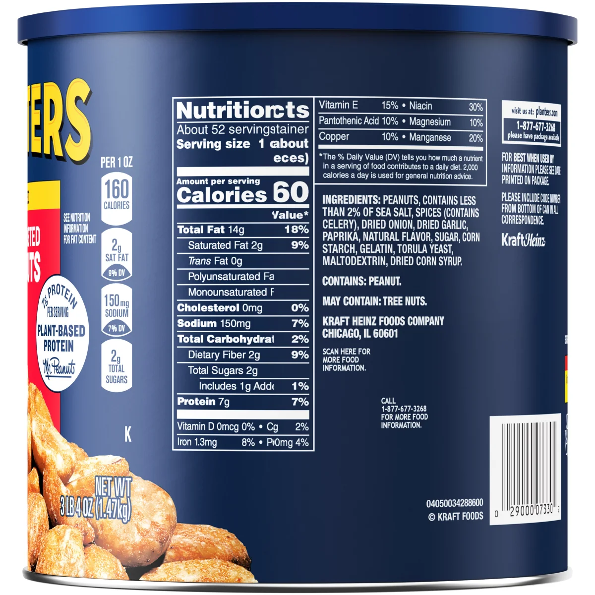 Planters Peanuts, Dry Roasted, 52 oz