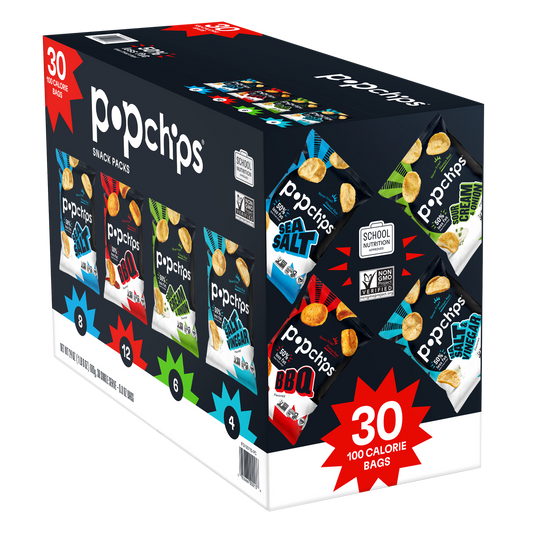 Popchips Potato Chips Snack Packs, Variety Pack, 0.8 oz, 30 ct