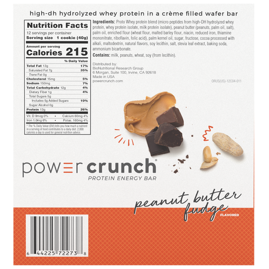 Power Crunch Protein Energy Bar, 13g Protein, Peanut Butter Fudge, 1.4 oz, 12 ct