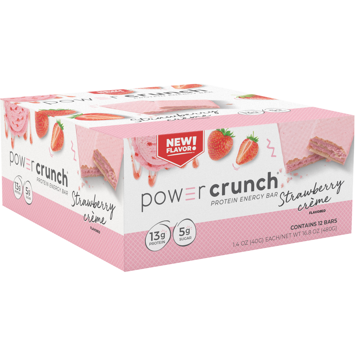 Power Crunch Protein Energy Bar, 13g Protein, Strawberry Creme, 1.4 oz, 12 ct