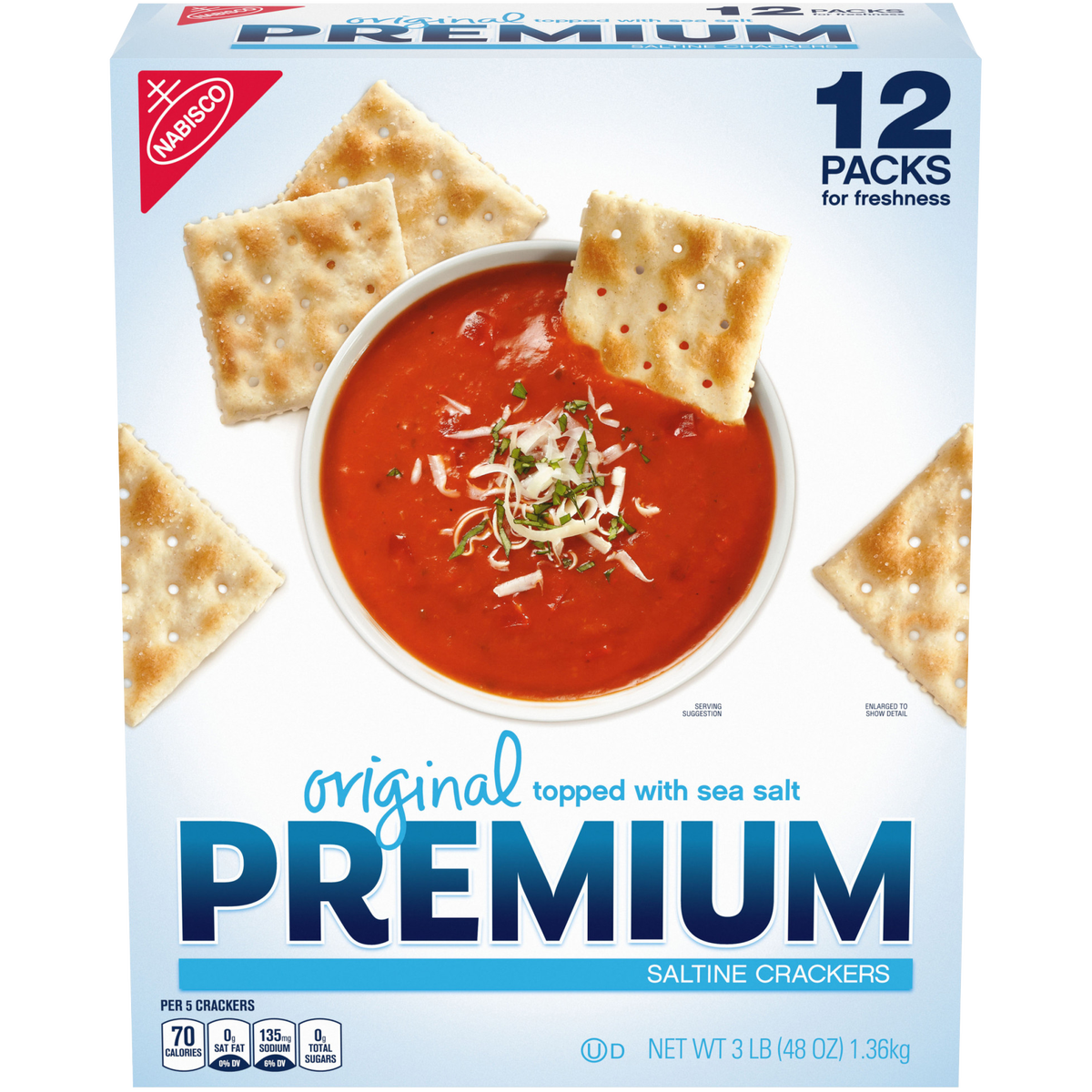 Premium Saltine Crackers, Original, 12 packs, 48 oz