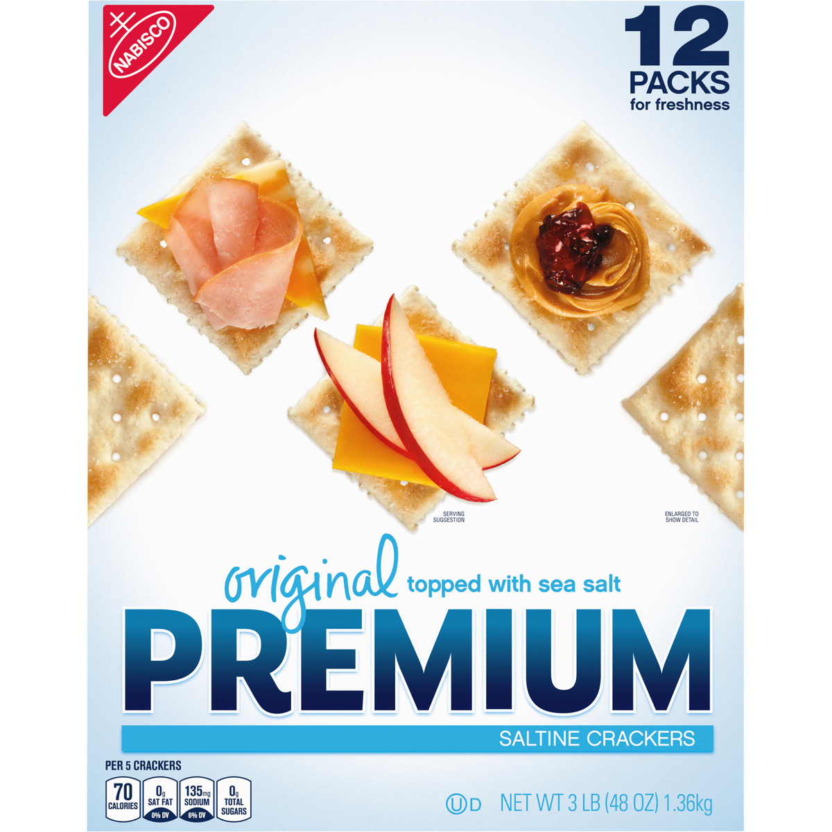 Premium Saltine Crackers, Original, 12 packs, 48 oz