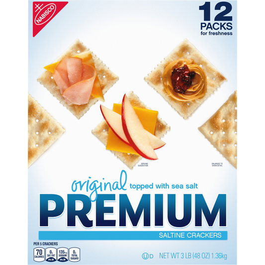 Premium Saltine Crackers, Original, 12 packs, 48 oz
