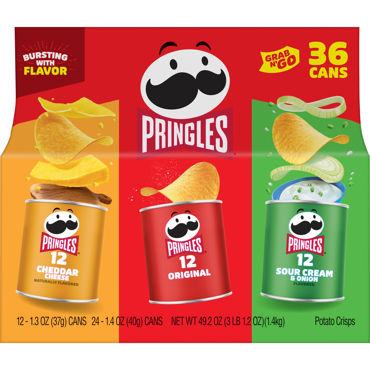 Pringles Grab & Go Potato Crisps, Variety Pack, 36 ct