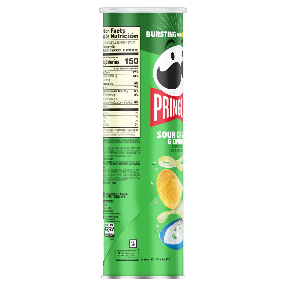 Pringles Potato Crisps, Sour Cream & Onion, 5.5 oz, 14 ct